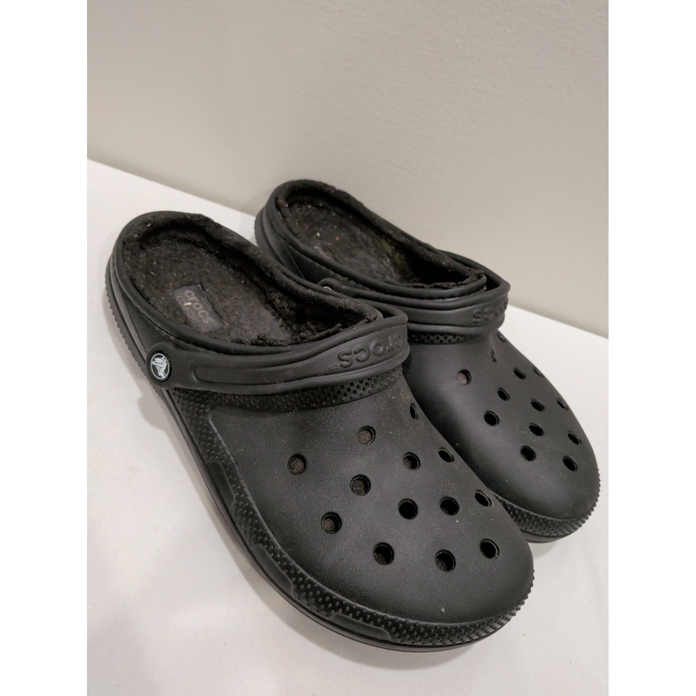 Crocs Men's DUAL COMFORT Faux Fur Lined Slides Sandals Black Men's Sz 13